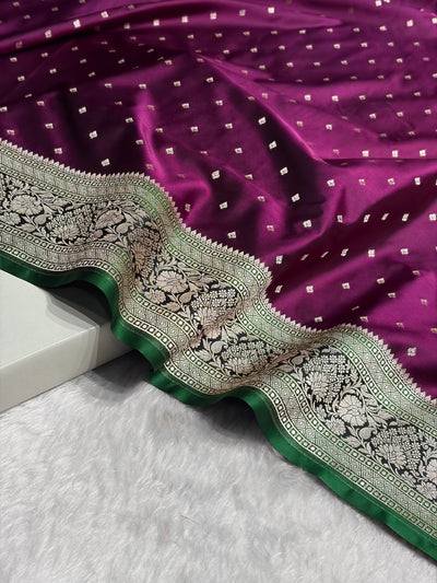 Cross Wine With Floral Border Mashru Silk Saree MSM-99