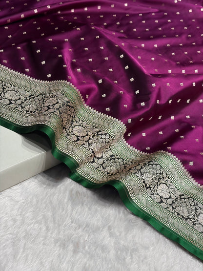 Cross Wine With Floral Border Mashru Silk Saree MSM-99