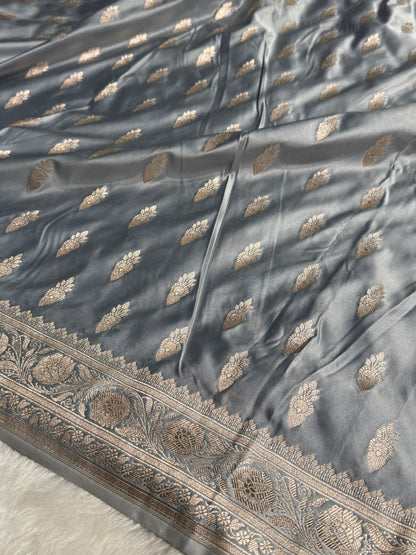 Grayish Blue Shades Plain Mashru Silk Saree