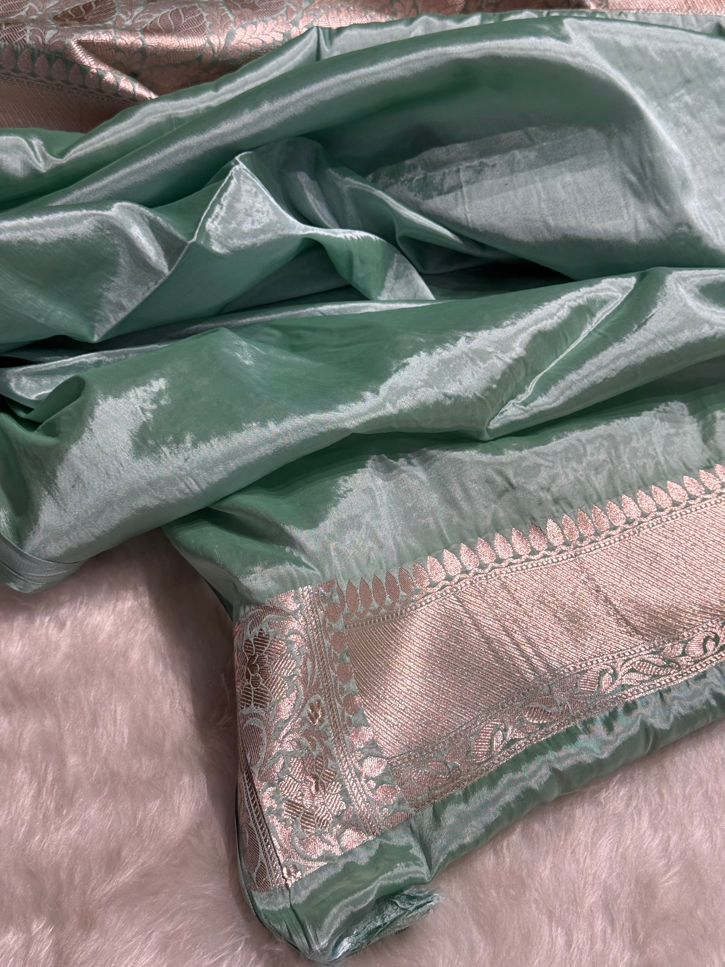 Powder Green Crepe Silky Katan Banarasi Saree CSK-01