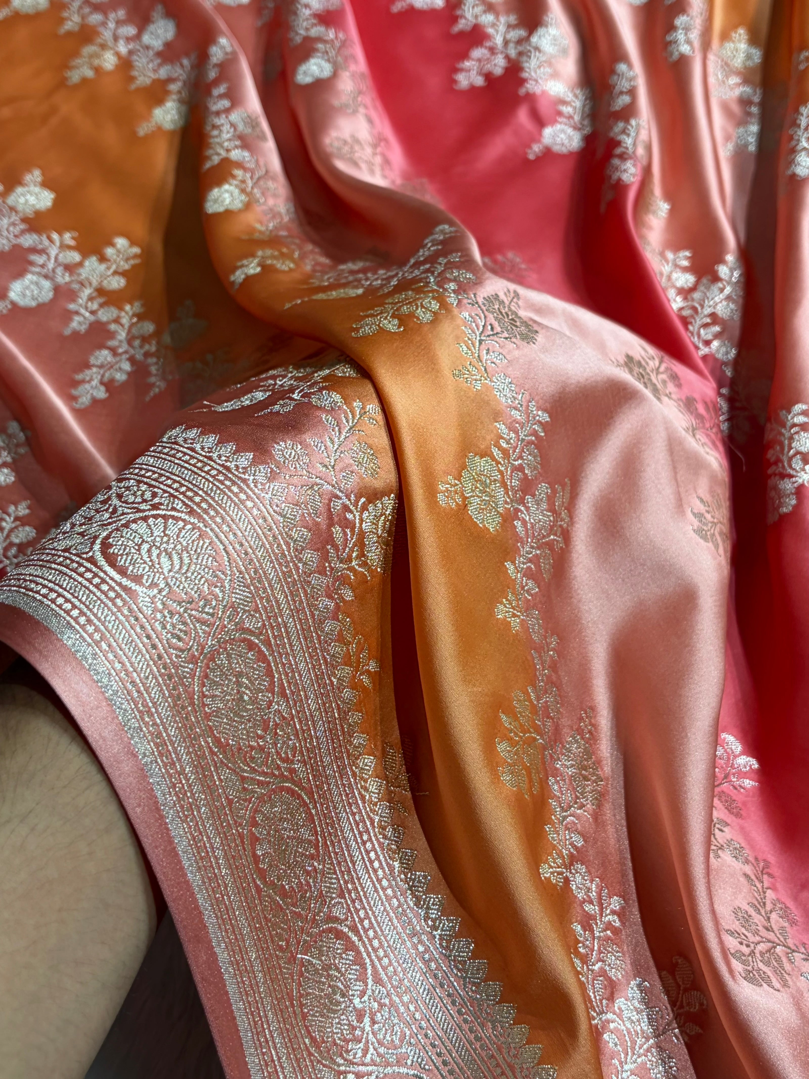 Peach Rangkat Banarasi Cross Mashru Silk Saree MSRK01
