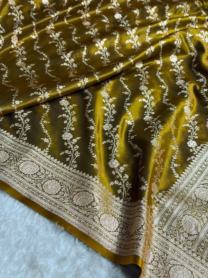 Satin Silk Cross Pattern in Mahndi Shades SS37
