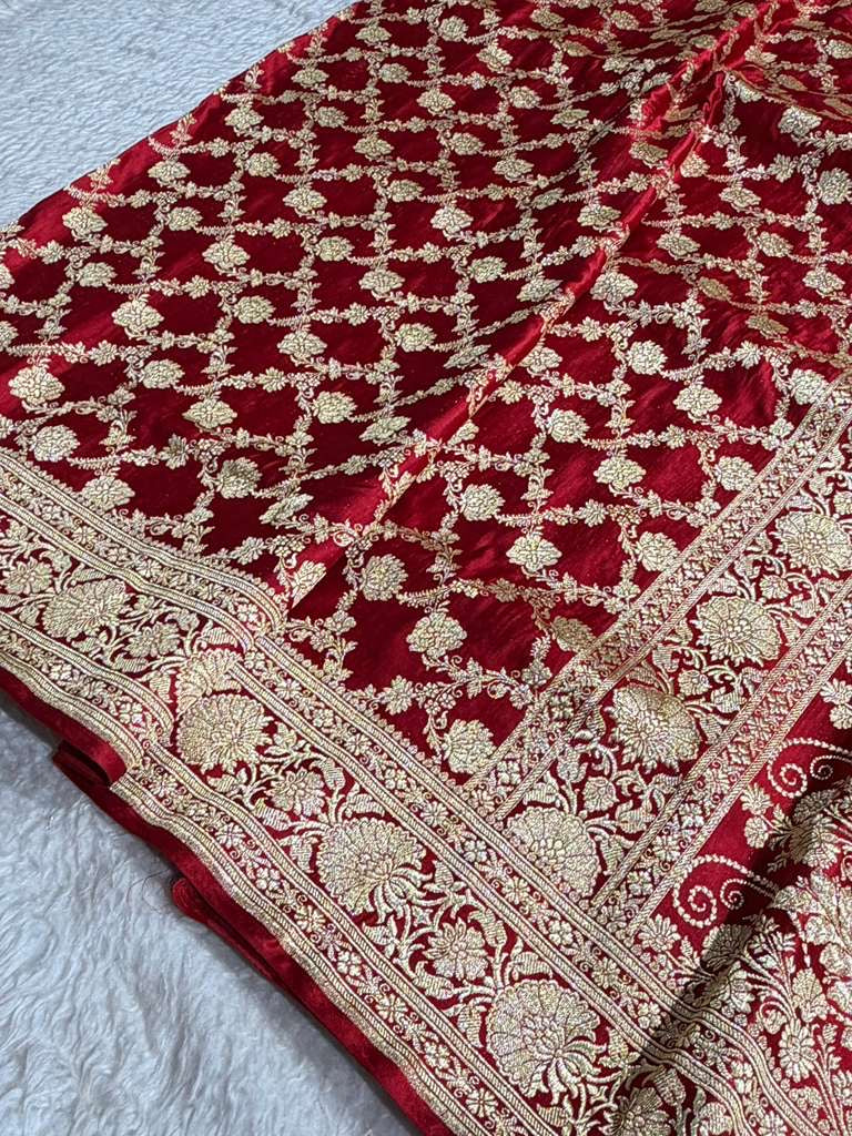 Bridal Red Pure Katan Silk Banarasi Saree