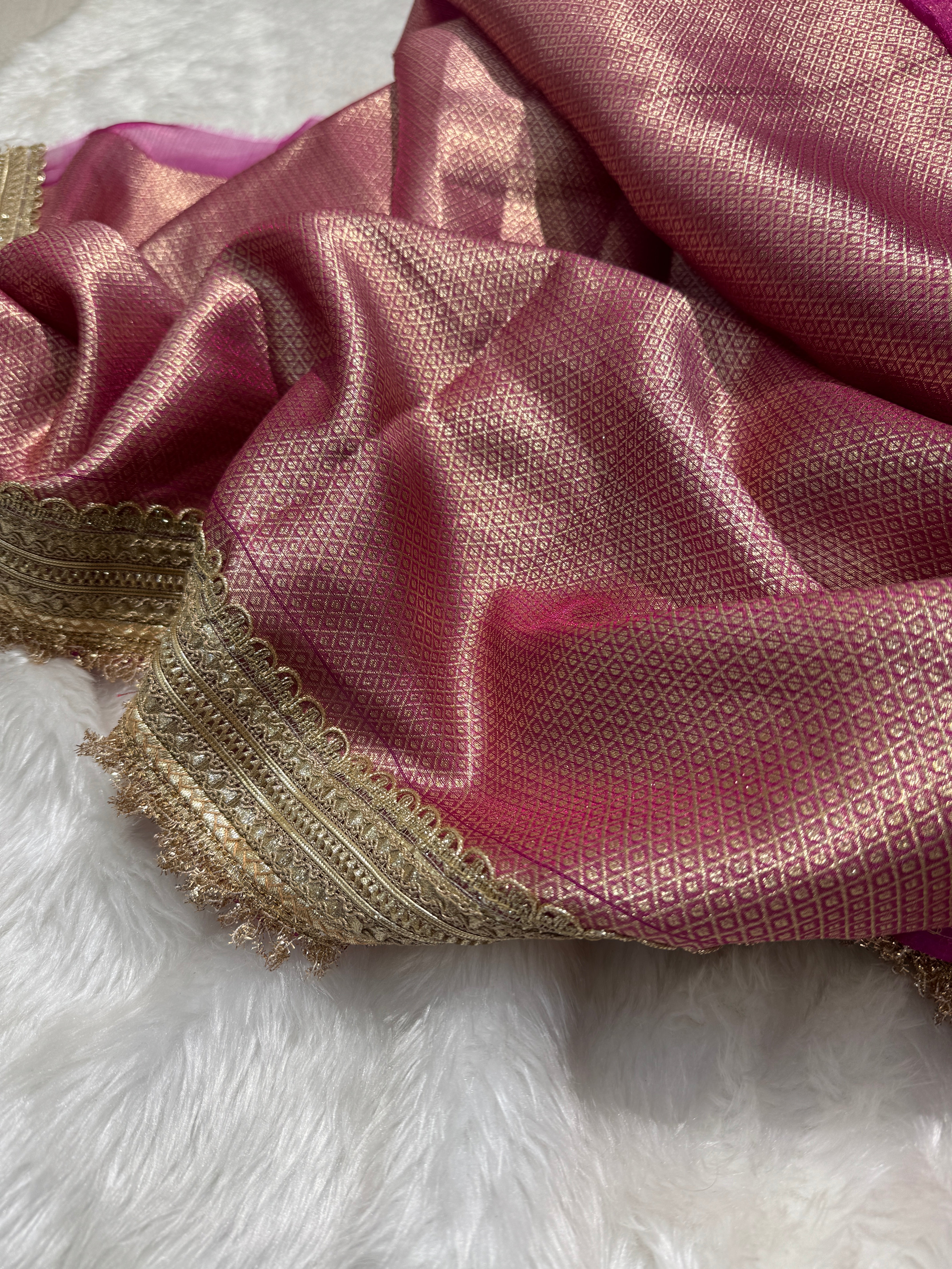 Semi Pure Tissue Silk Saree with Gotta Patti in Rani Pink Shades TGP13