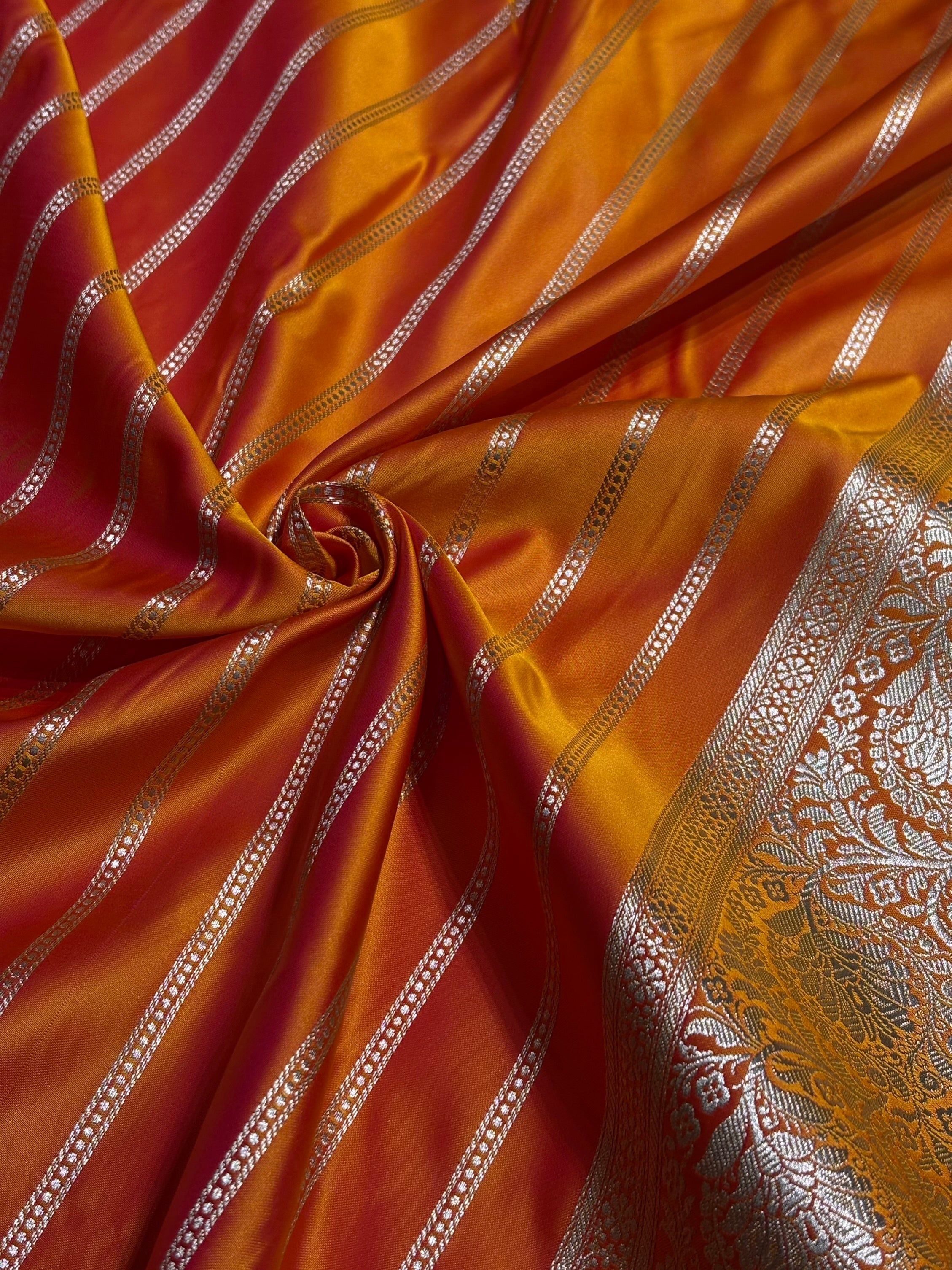 Fire Gold Floral Boota With Floral Border Mashru Silk Saree MSM-81