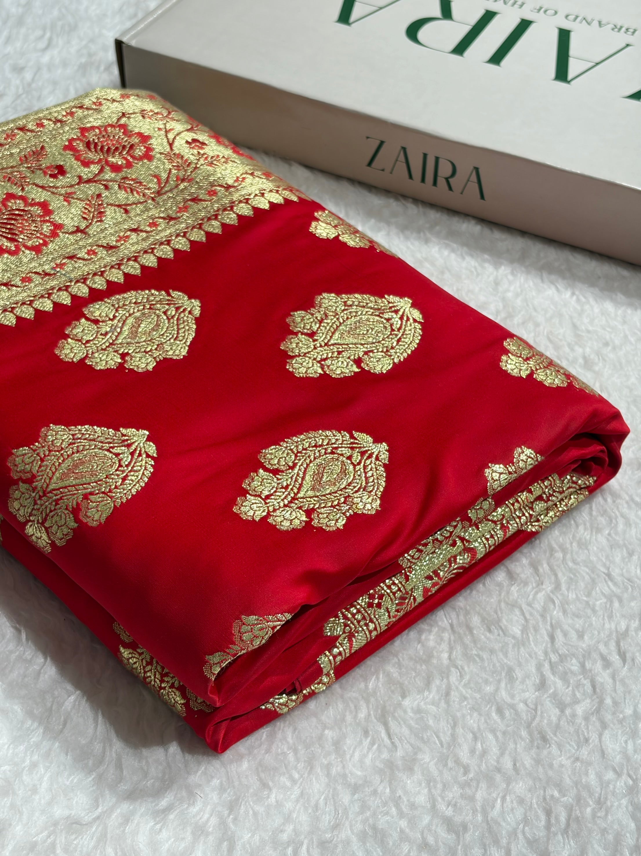 Banarasi Satin Katan Saree in Red Shades