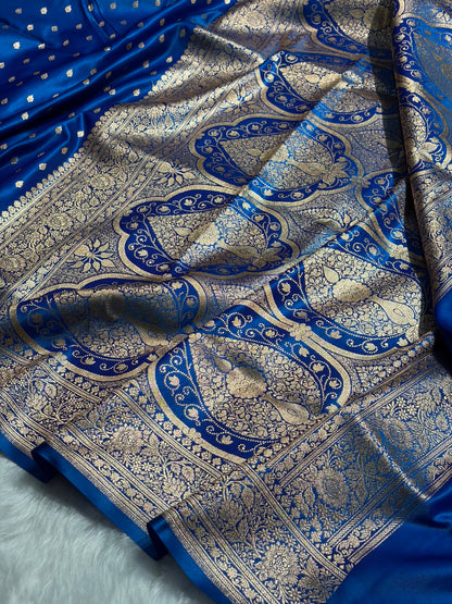 Ultra Light Weight Satin Silk Booti in Dark Firozy Blue Shades SS06