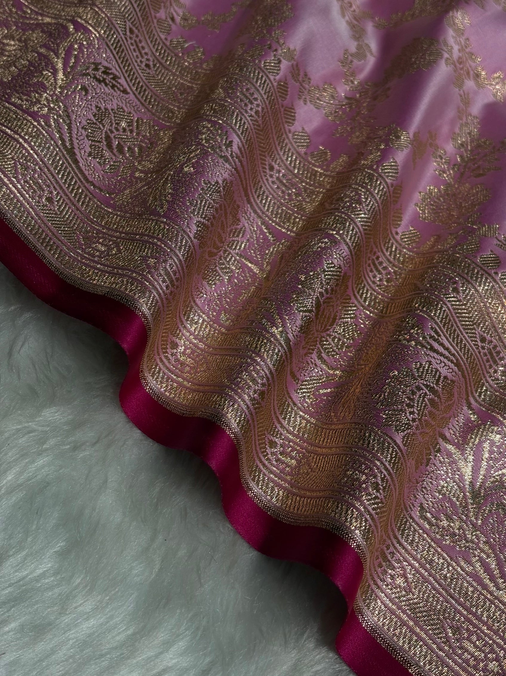 Baby Pink Jaal Pattern Satin Katan Silk Saree SK25