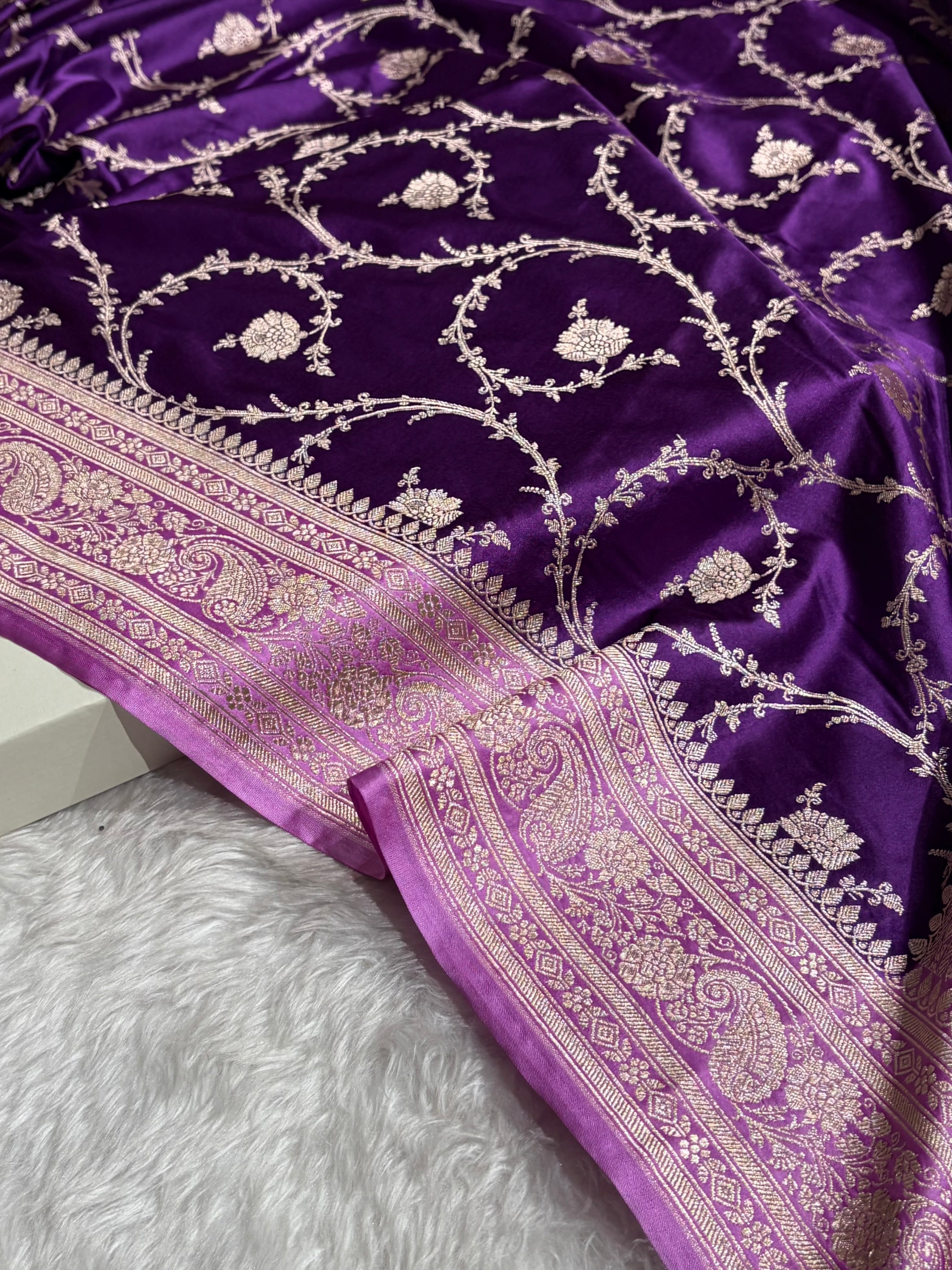 Banarasi Contrast Purple With Lavender Mashru Silk Saree Jaal MS44