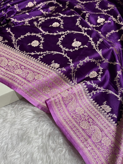 Banarasi Contrast Purple With Lavender Mashru Silk Saree Jaal MCS44