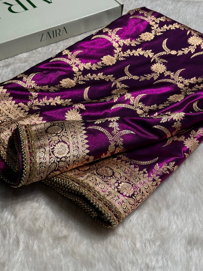 Satin Silk Banarasi Jaal In Wine Shades with Gota Patti SSGP18