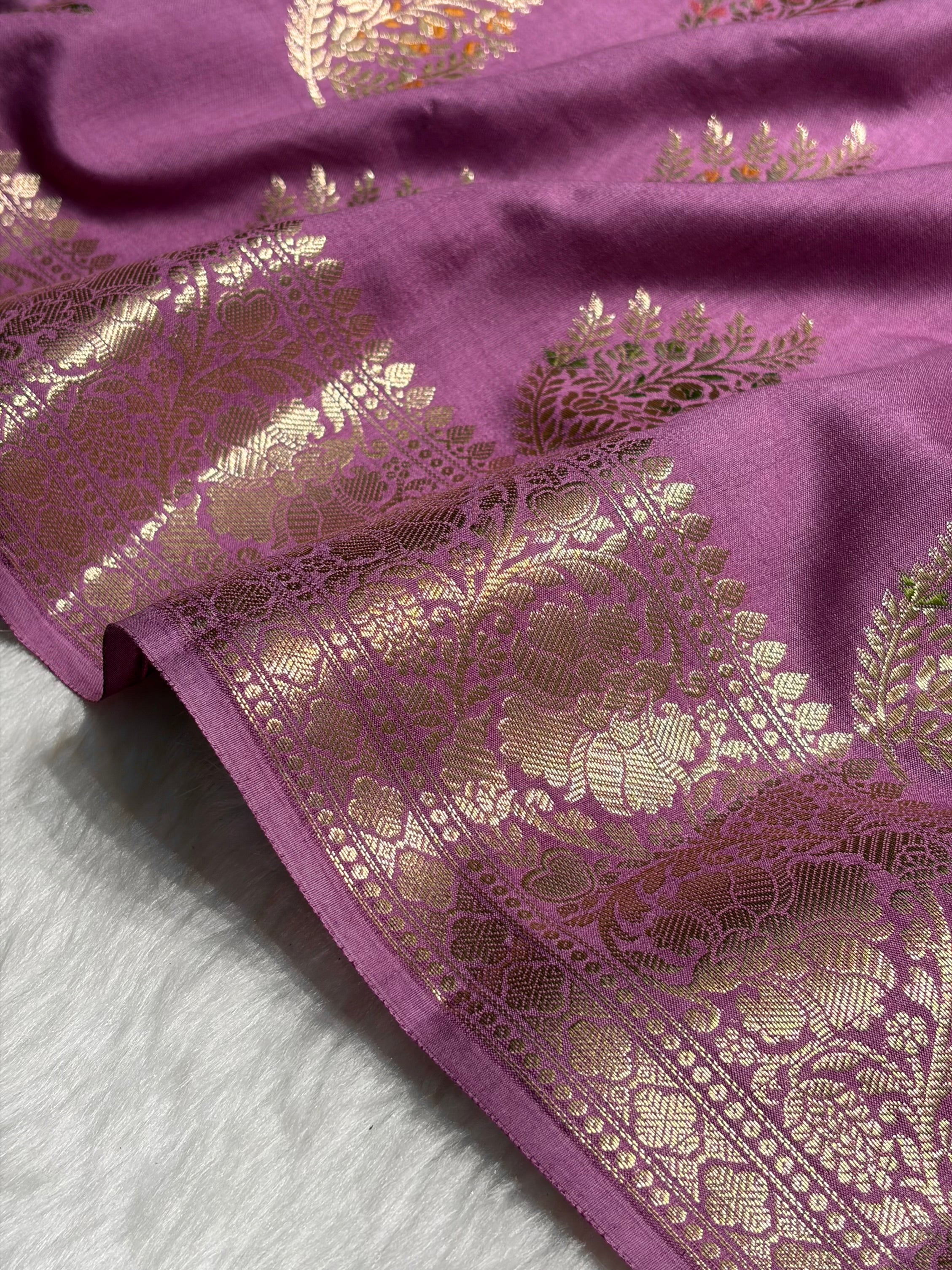 Minakari Dusty Lavender Shades Pure Chiniya Silk CH-02