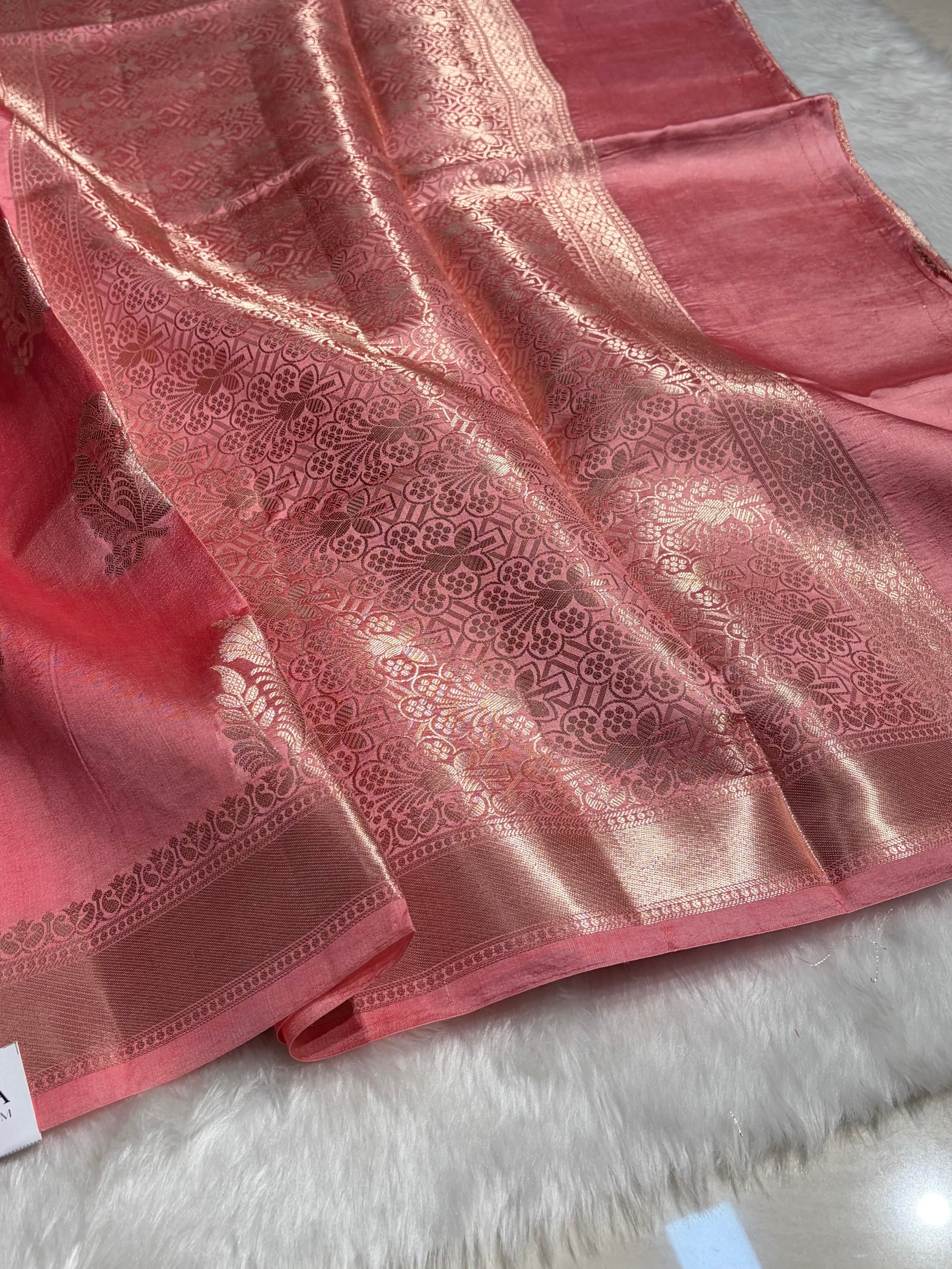 Baby Pink Banarasi Boota Pattern Pure Caramel Silk Saree CS-08