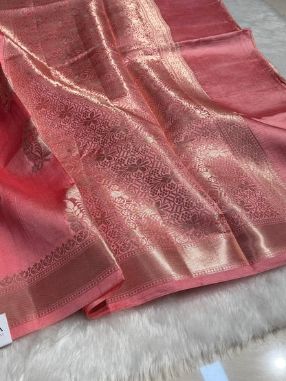 Baby Pink Banarasi Boota Pattern Pure Caramel Silk Saree CS-08