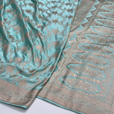 Powder Blue Floral Jaal Mashru Silk Saree