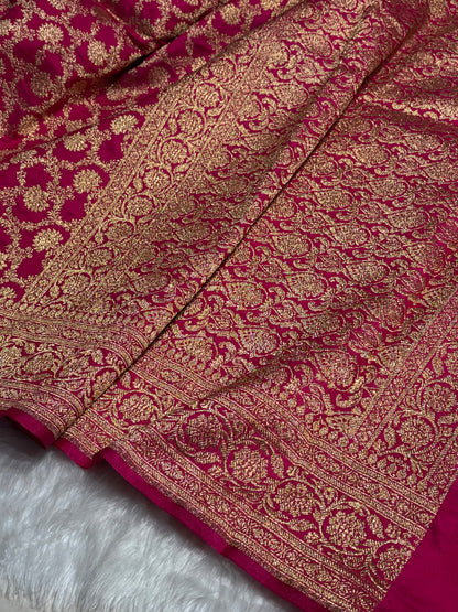 Satin Silk Jaal Pattern in Cross Rani Shades