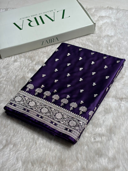 Navy Blue Shades Booti Mashru Silk Saree MS72