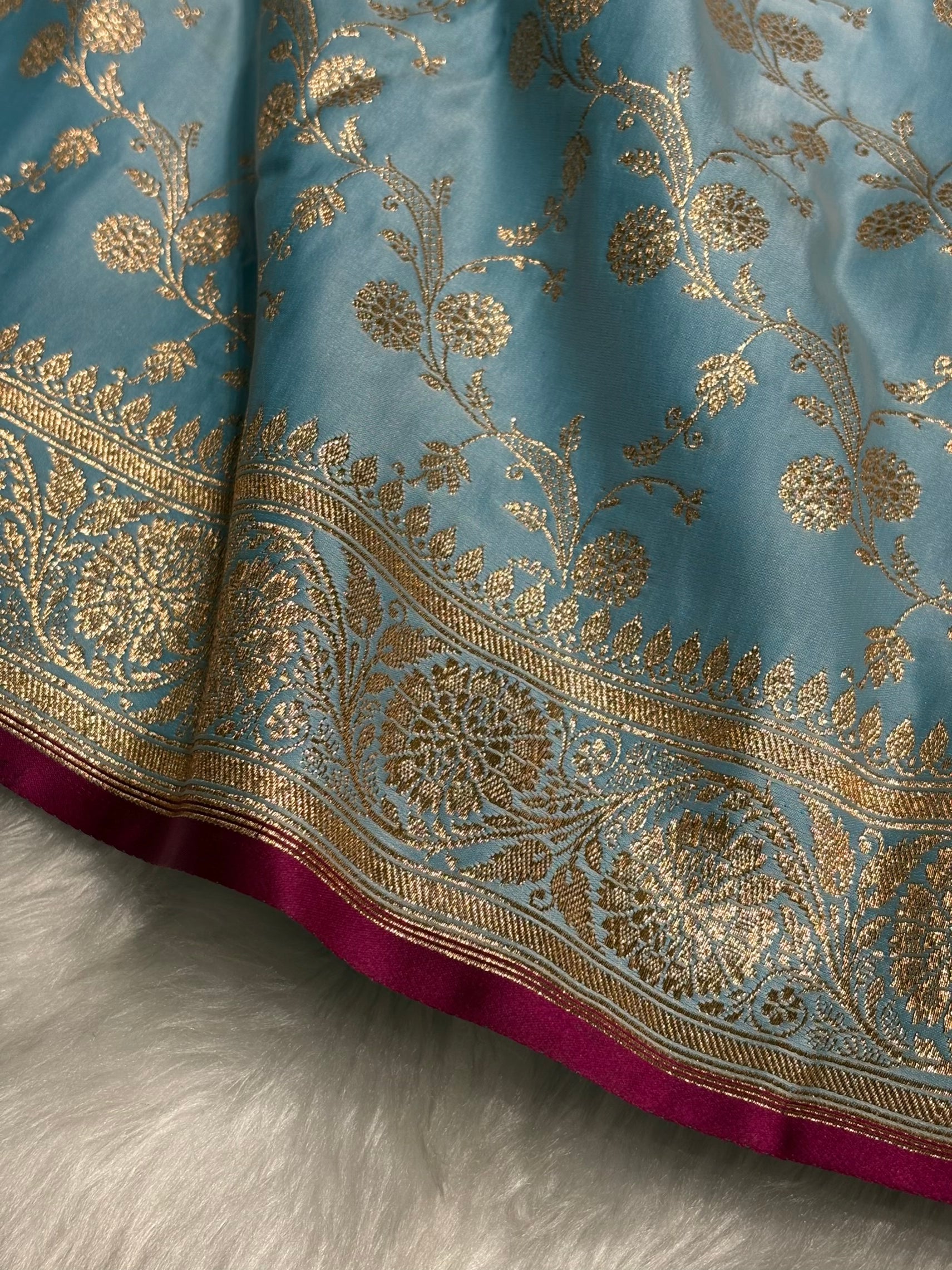 Sky Blue  Cross Satin Katan Silk Saree SK17