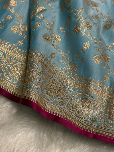 Sky Blue  Cross Satin Katan Silk Saree SK17