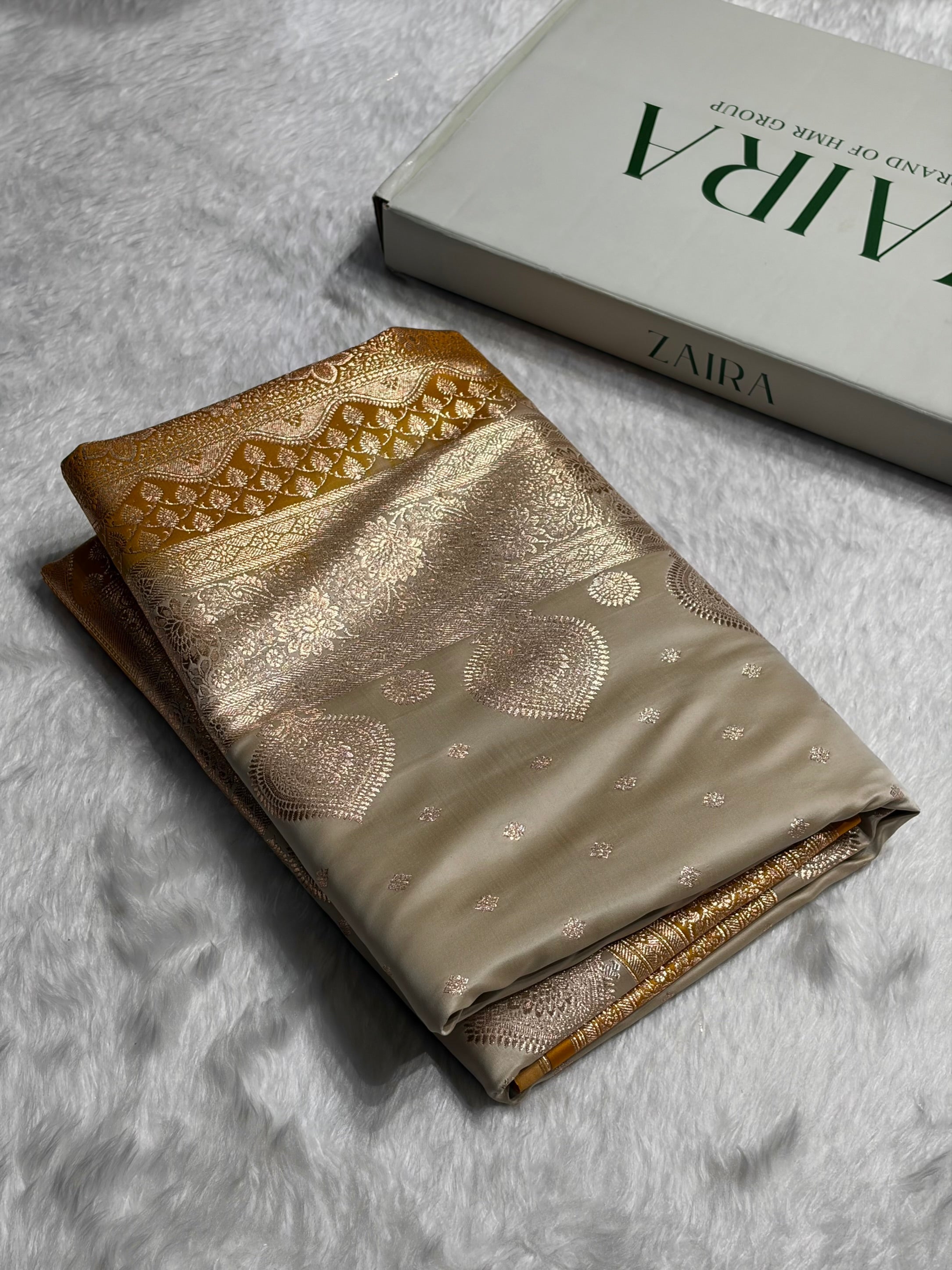 Tusser with Mustard Booti Satin Katan Silk saree SK29