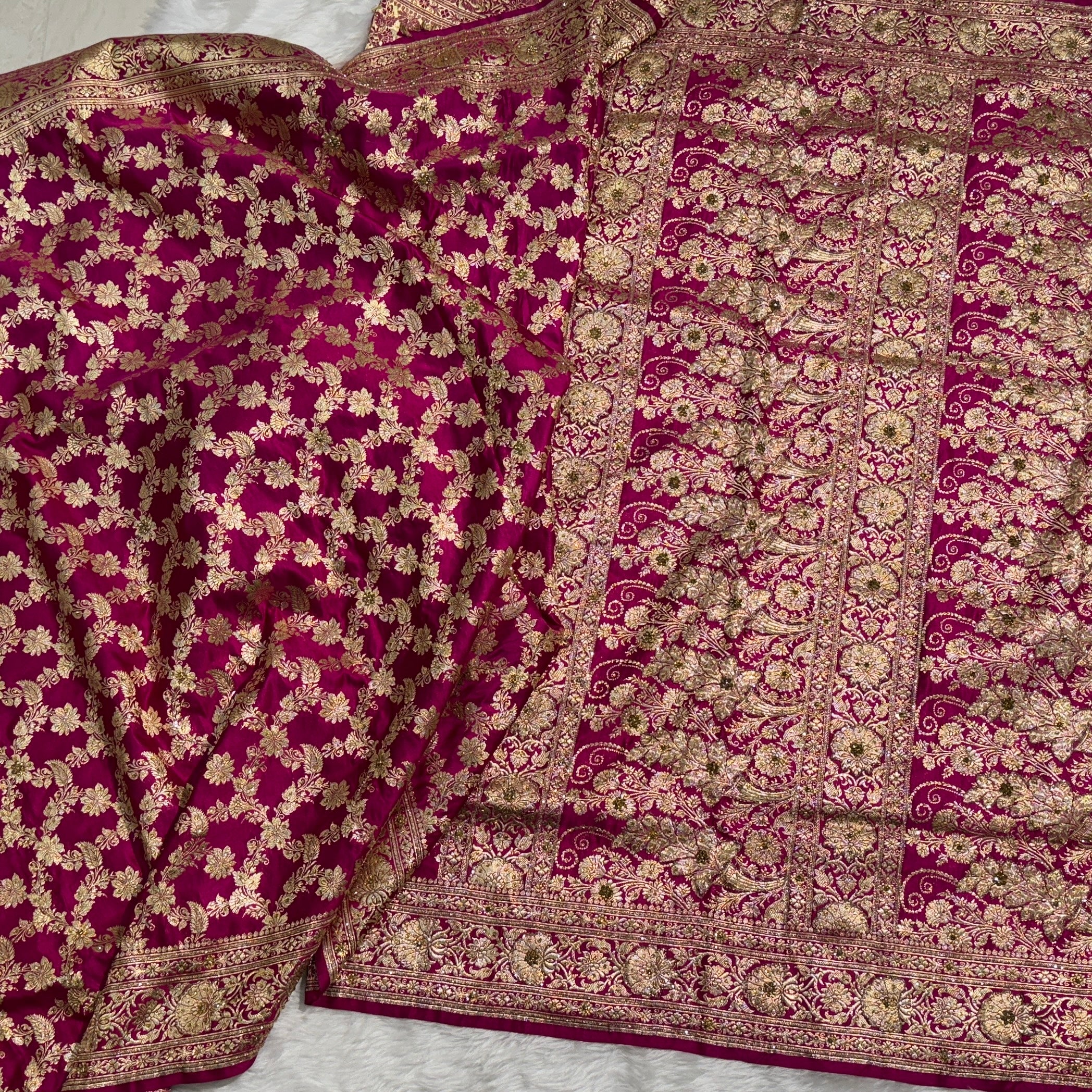 Pink Pure Katan Silk Banarasi Saree with Ari and Stone work