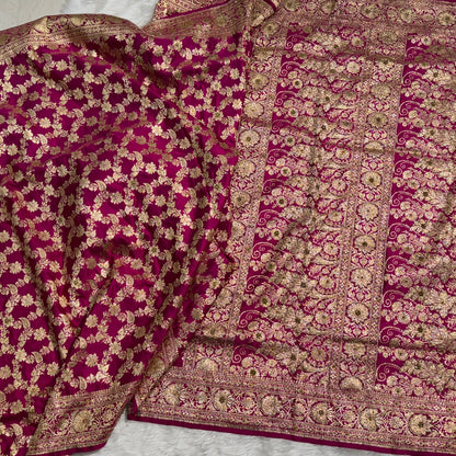 Pink Pure Katan Silk Banarasi Saree with Ari and Stone work