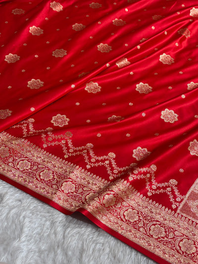 Banarasi Satin Katan Saree Floral Boota Pattern in Red Shades SK146