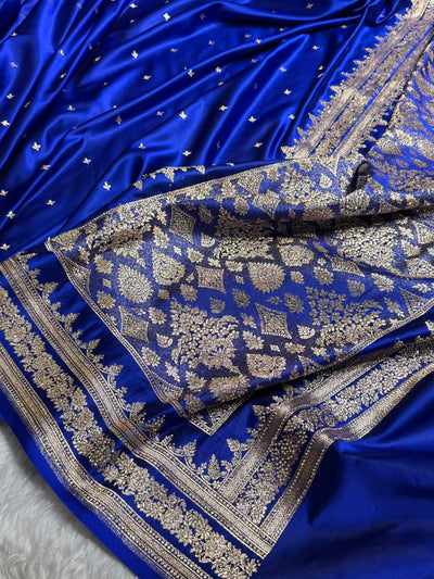 Cross Royal Blue Banarasi Swarovski Work Booti Katan Silk Saree BSKM17