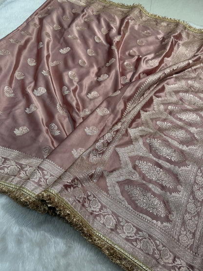 Dusty Peach Mashru Silk Banarasi Saree with Gotta Patti | SKU - MSGP10