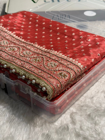 Pastel Orange Crepe Silk Katan With Zardozi and Gotta Patti Work Banarasi Saree BCSK-02