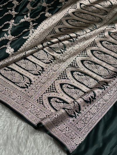 Black Shades Banarasi With Floral Border Mashru Silk Saree MSM-127