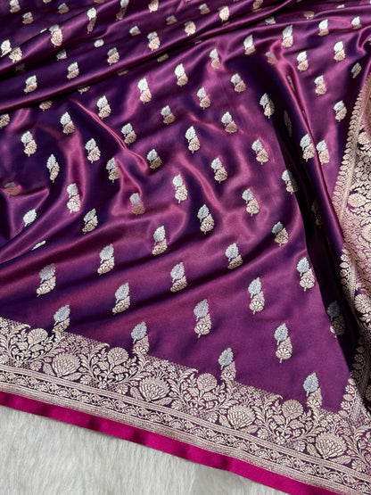 Cross Purple Dual Floral Booti Mashru Silk Saree