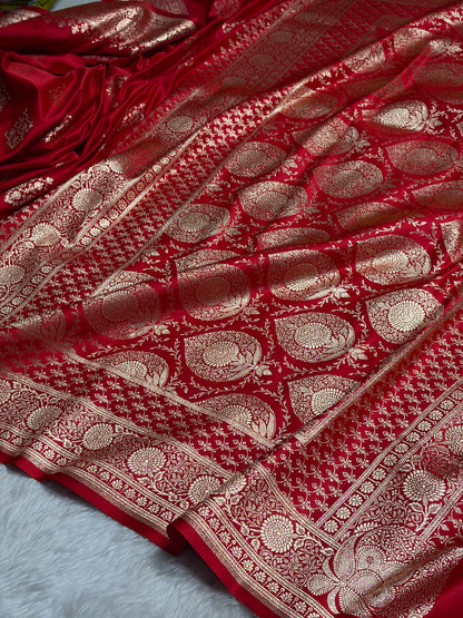 Red Floral Boota Satin Katan Silk saree SK35
