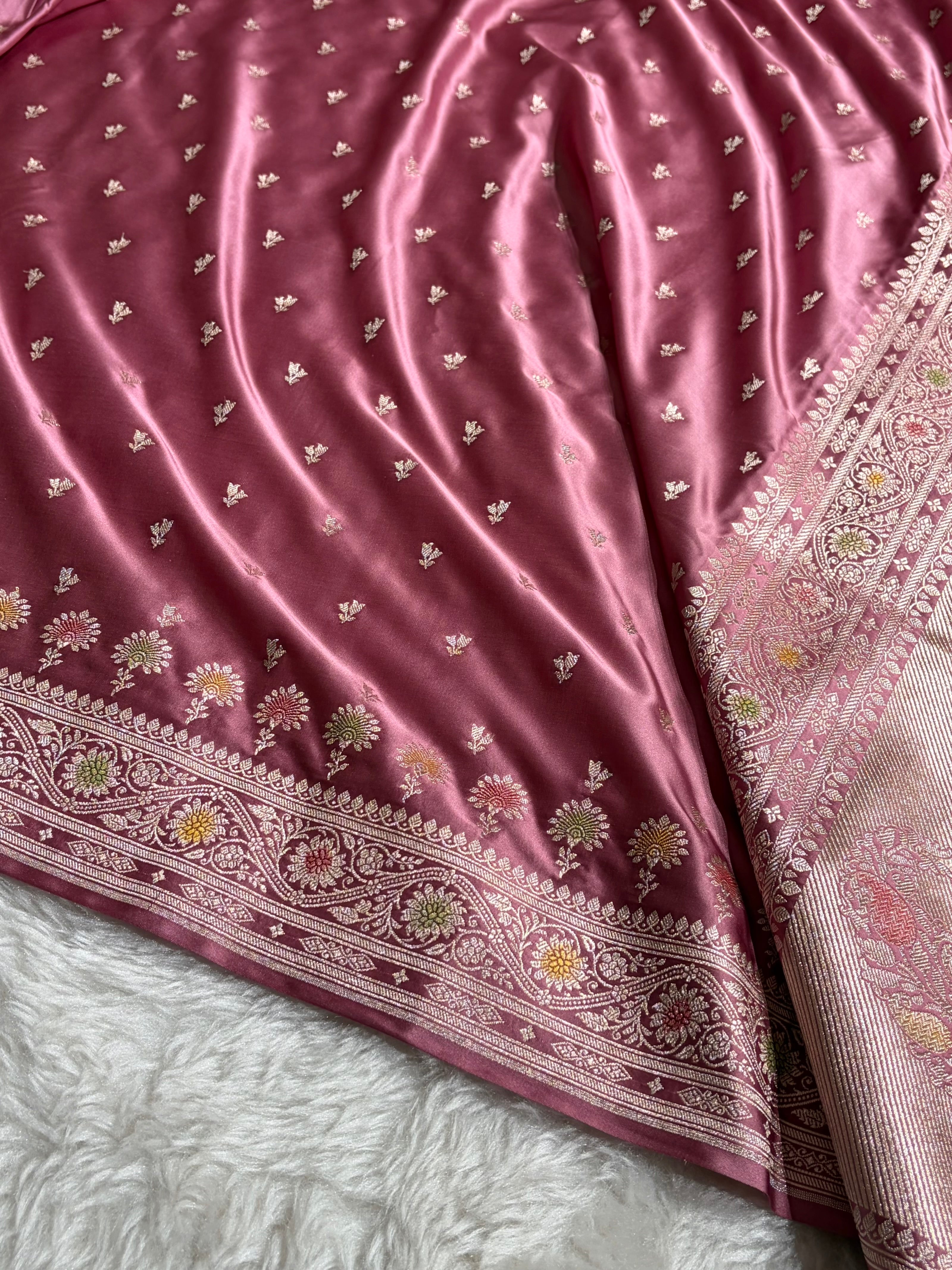Banarasi Mauve Shades Minakari Booti Mashru Silk Saree MCS72
