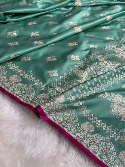 Sea Green Shades Banarasi Boota Pattern Floral Mashru Silk Saree MSM-115