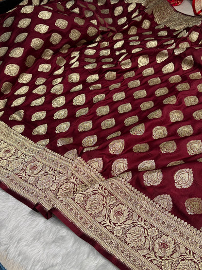 Garnet Katan Silk Saree In Boota Floral Motif