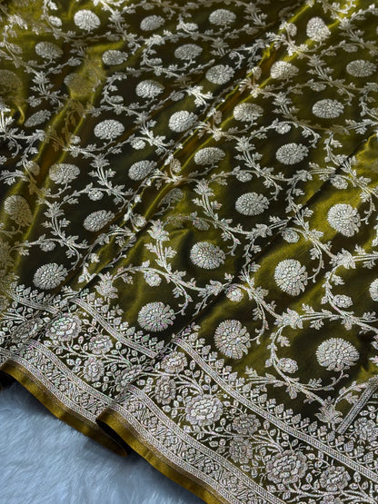 Light Weight Mehendi Green shades Satin Silk Saree SS15