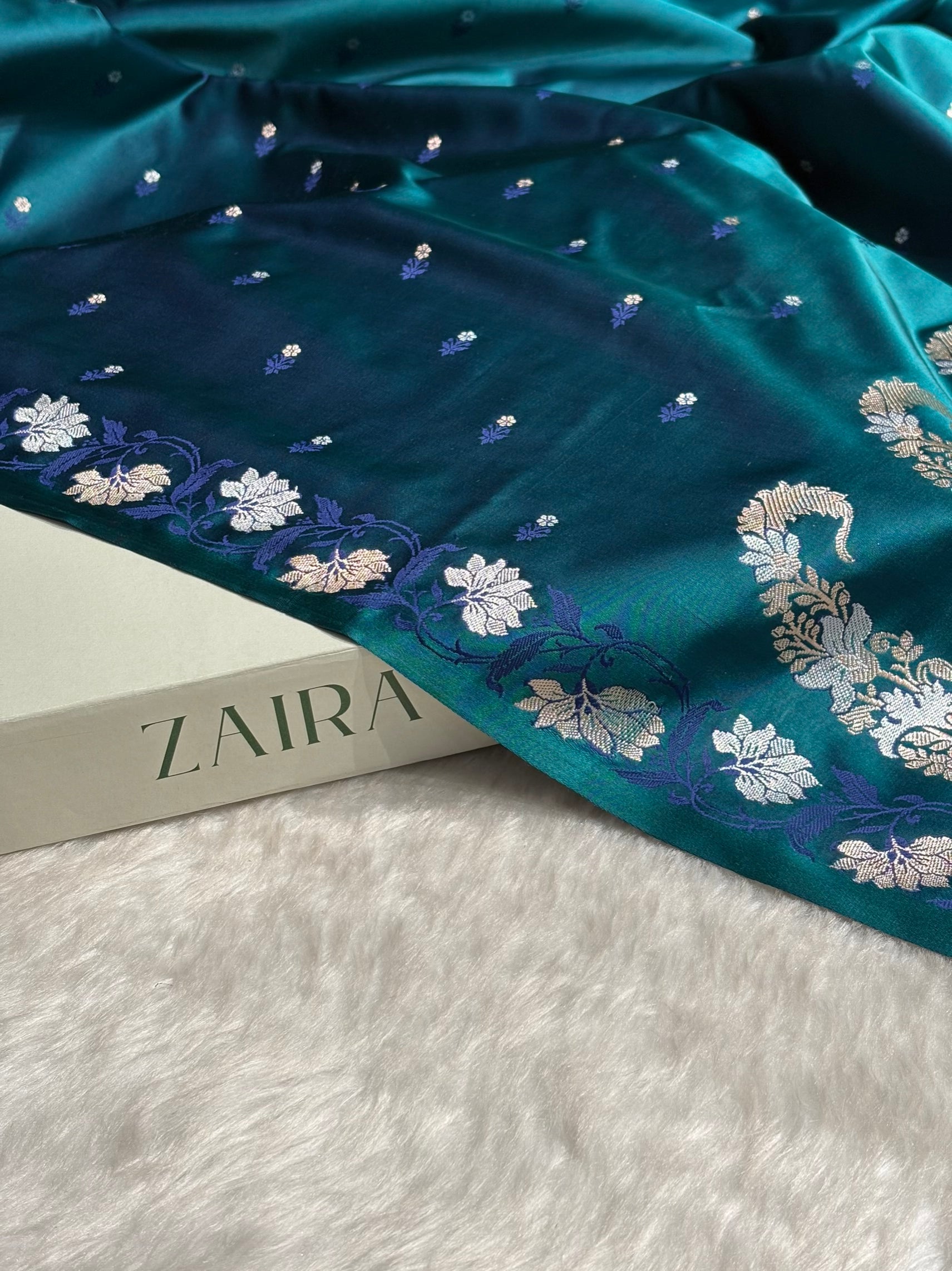 Peacock Floral Boota With Floral Border Mashru Silk Saree MSM 78