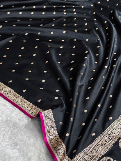 Premium Banarasi Satin Katan Saree in Black Shades SK90