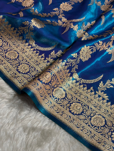 Banarasi Satin Silk Banarasi Jaal In Cross Firozi Shades SS18