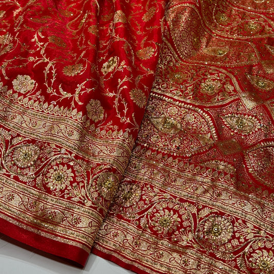 Bridal Red Jaal with Ari and Stone