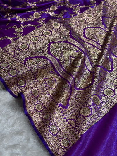 Purple Shades Swarovski Work Jaal Pattern Satin Silk Saree BSS18