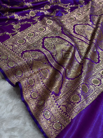 Purple Shades Swarovski Work Jaal Pattern Satin Silk Saree BSS18