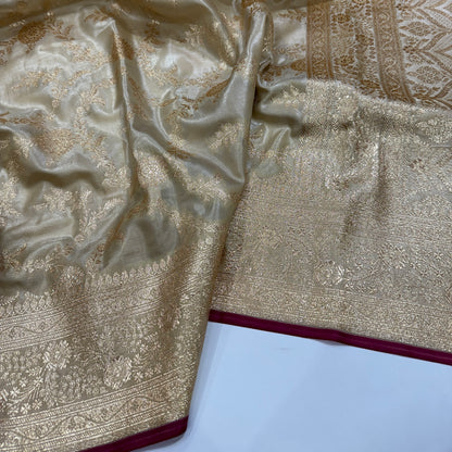 Ultra Light Weight Satin Silk Jaal in Light Cream Shades