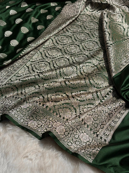 Bottle Green Tree Boota Minakari Mashru Silk Saree MS19