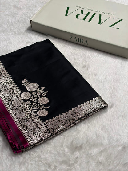 Black Shades Floral Border Mashru Silk Saree MSM-62