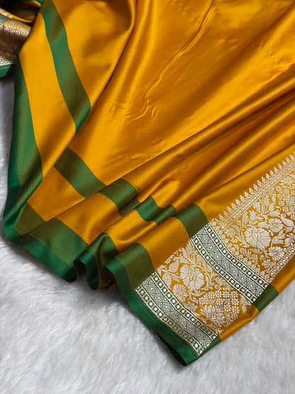 Contrast Dark Wine With Mustard Floral Border Mashru Silk Saree MSM-99