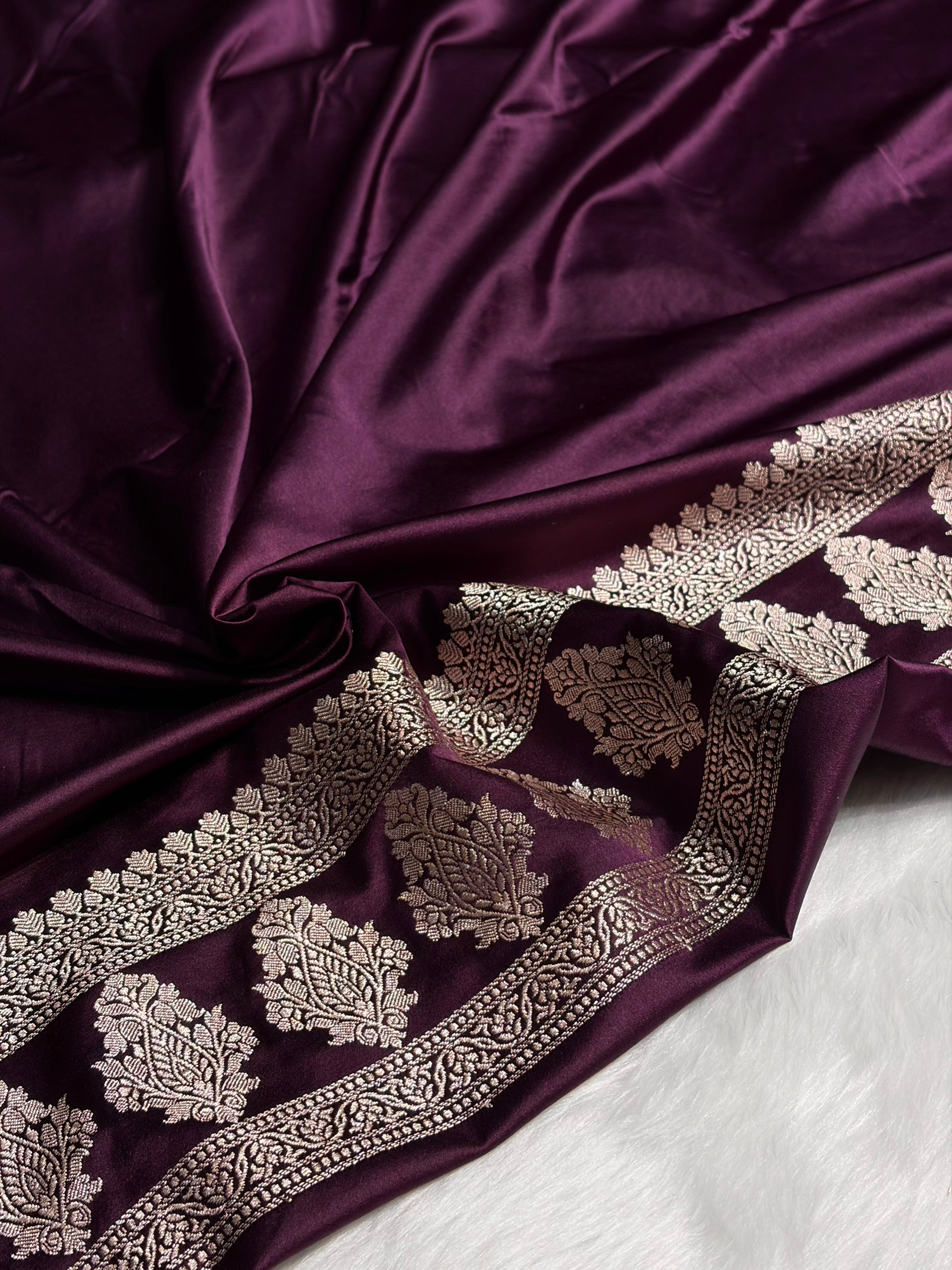 Wine Boota Motif Mashru Silk Saree MS43