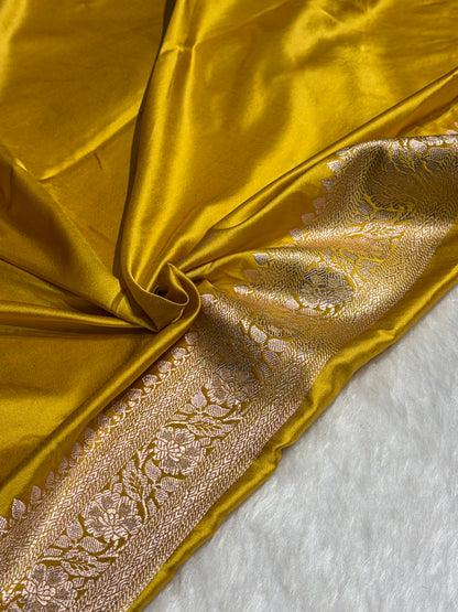 Mustard Rangkat Mashru Silk Saree With Cross Pattern MSRK02