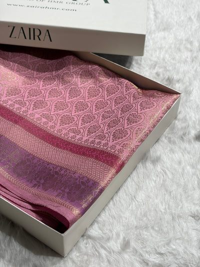 Banarasi Baby Pink Shade Flower Minakari Brocade Pure Caramel Mango Silk Saree CS-21